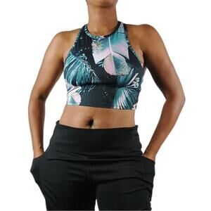 FABLETICS‎ Fabletics Floral Tropical Leaf Print Racerback Sports Bra Sz. Small